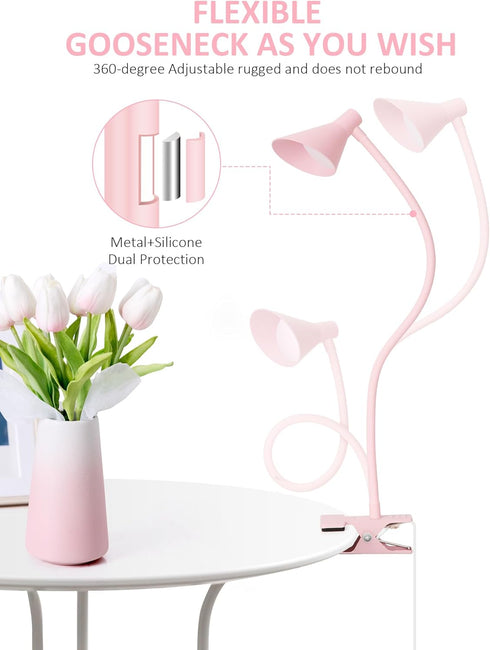 3 10 Dimmable BL08 LiFMIRA Pink Small Desk Lamp Clip on LED Reading Light for Bed, Color Modes Brightness, Book in Bed