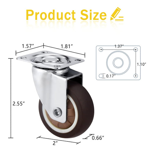 2" Set 4 Pack 300 lb Molen Casters Wheels Heavy Duty of Castor Wheels for Furniture/Crib/Workbench Total Capacity