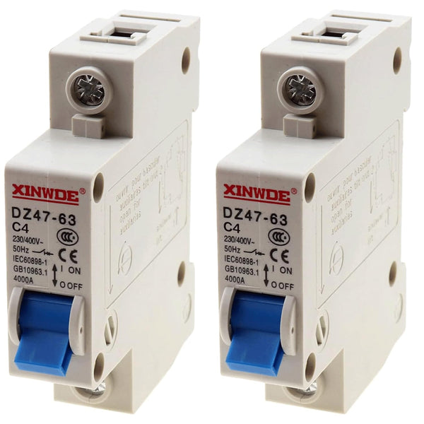 2pcs 1 Pole 230/400V Low-Voltage Miniature Circuit Breaker 4A Din Rail Mount DZ47-63 C4(4A)