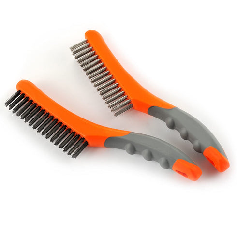 Set 5PCS, Wire Brush Nylon/Brass/Stainless Steel/Carbon Steel Bristles Wire Scratch Brush with Curved Rubber Handle