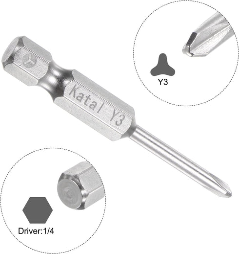 5pcs Y3 Tri-point Screwdriver Bit, 1/4" Hex Shank 2" Length Magnetic Y Type Power Tool