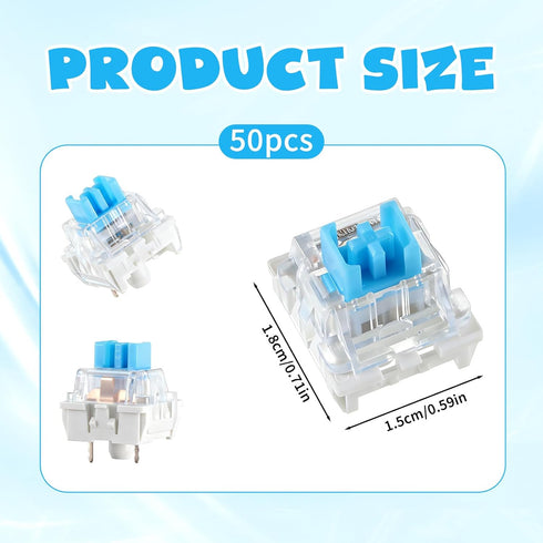 Zyghjort 50 3 Keyboard Switches, Pcs PIN Blue Keyboard Clicker Replacement Dustproof Mechanical Keyboards Switches