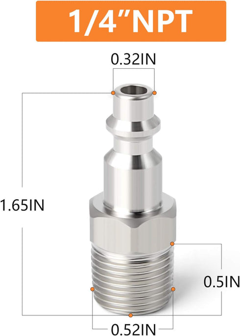 GASHER 1/4-Inch NPT Male Industrial Air Plug, 1/4-Inch High Flow Pneumatic Plugs 300PSI (20-Pack)