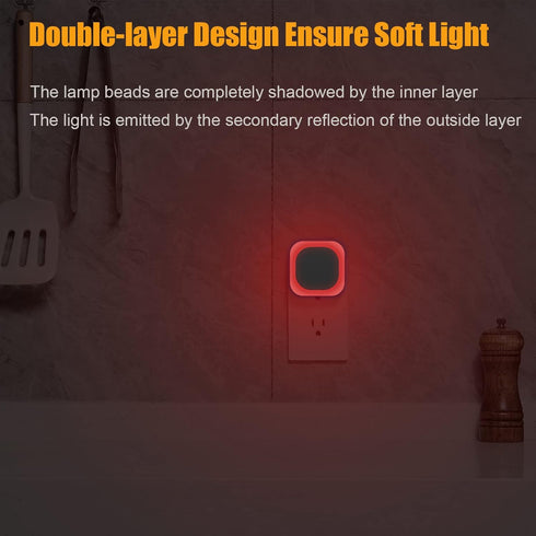 YUNLEX 2 Pack 0% 3-Level Red Night Light with Dusk to Dawn Sensor, Eye-Care Reflected Glow, Blue Light True Red LED