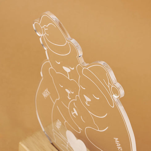(4 Decorative Acrylic Family Night Light Personalized Teddy Bear LED Lamp, Charming Accent for Childrens Room