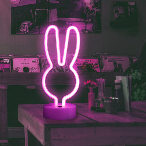 Easter Decorations Neon Signs, Creative Bunny Lights with Base - Battery/USB Operated Rabbit Stuff for Home, Nursery