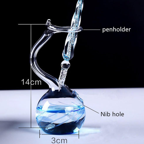 Earlyred Calligraphy Pen Set, Handmade Glass Dip Pen Holder, Crystal Drip Fountain Pen, Blue (Not Ink)