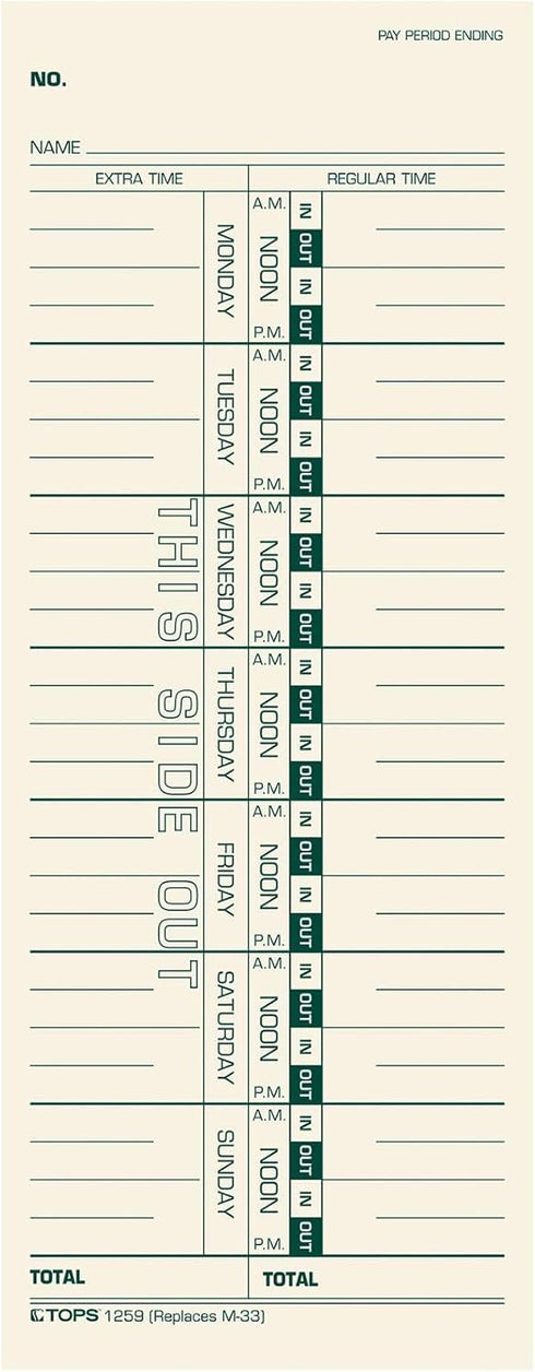 TOPS Weekly Employee Time Cards - One Sided Time Tracking Cards, Green Ink Print, 9" x 3.5", Manila Stock, 500 Cards