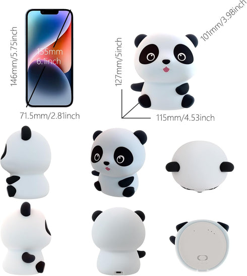 Dimmable Colorful Life Panda Silicone Night Light for Kids Tap Control Rechargeable Soft Lamp, Portable Bedside Light