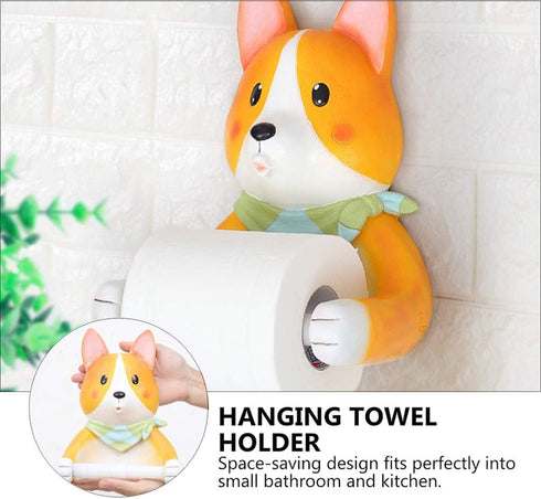 1pc Cabilock Corgi Design Toilet Tissue Rack Hanger Cute Animal Wall Shelf for Bathroom Storage Space-Saving Tissue