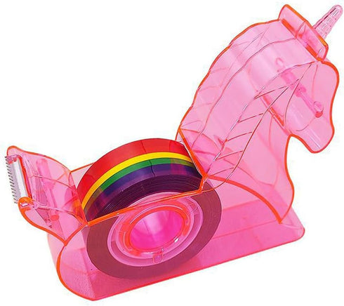 Cute Unicorn Tape Dispenser, Pink Mini Desktop Holder with Rainbow Refill Tape for Kids School Office