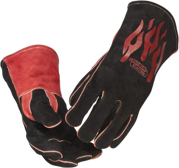 Lincoln Electric K2979-ALL Traditional MIG/Stick Welding Gloves - 14" Lined Leather, Kevlar Stitching, Black, Red