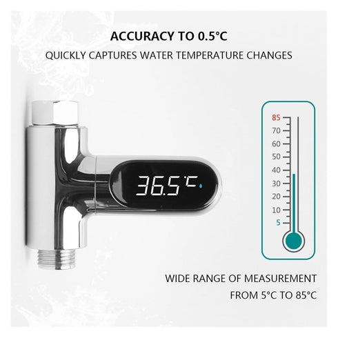 POEMYSIR 5C-85C LED Display Water Shower Thermometer Self-Generated Electricity Water Temperature Monitor Smart Meter