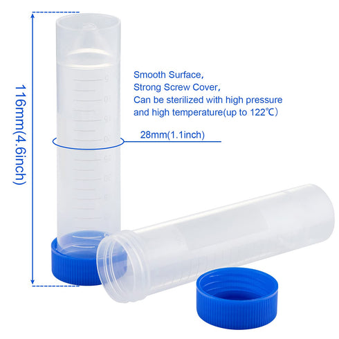 Ackers Science 25pcs-50ml Plastic Centrifuge Tubes, Skirted Conical Bottom, Graduated Marks, Blue Screw Cap
