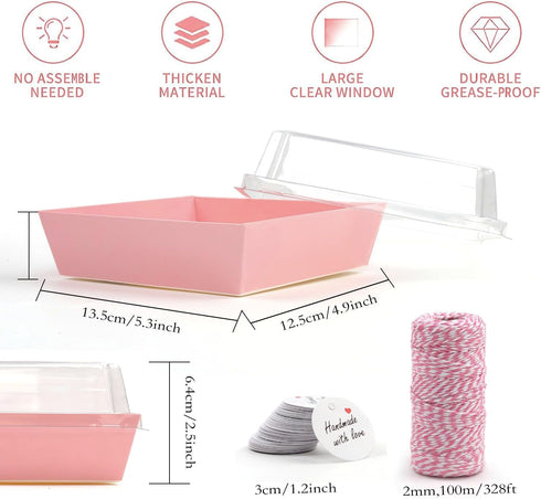 Rocutus 100 Pack Cake Boxes, Take Out Bakery Boxes, Pink Charcuterie Boxes for Cake Packaging, Desserts, Pastry,