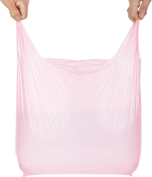 T Shirt Bags, Pink Plastic Grocery Bags with Handles, Bolsas De Plastico Para Negocio, 12x20 Inches (50 pcs)