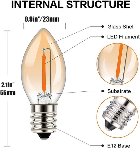 Tsunetani-C7 Edison LED Filament Mini Night Light Bulbs - 0.5W Equivalent to 5 Watt Incandescent, 3Pack