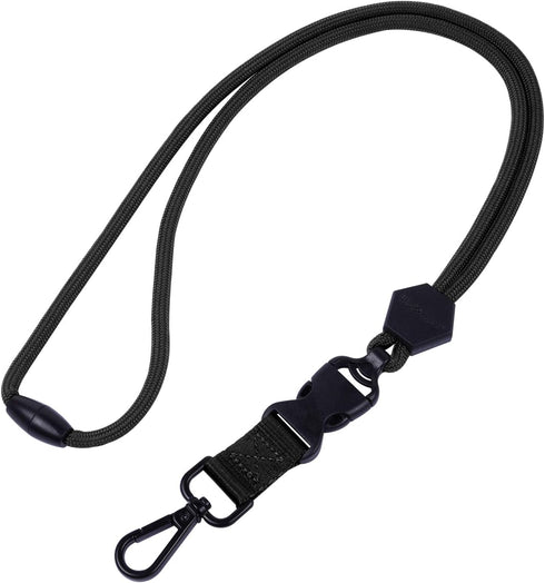 Wisdompro 2 Pack of 23 inch Durable Round Cord Lanyard - Heavy Duty with Safety Breakaway Buckle, Black