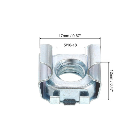 uxcell 5/16-18 10Pcs Cage Nut, Snap-in Cage Nuts, Carbon Steel Zinc Plated Metric Nut for Server Rack Cabinet, Silver
