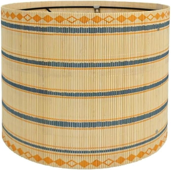Generic Bamboo Lamp Shade with Colorful Geometric Pattern, Translucent Barrel Drum Shape, Modern
