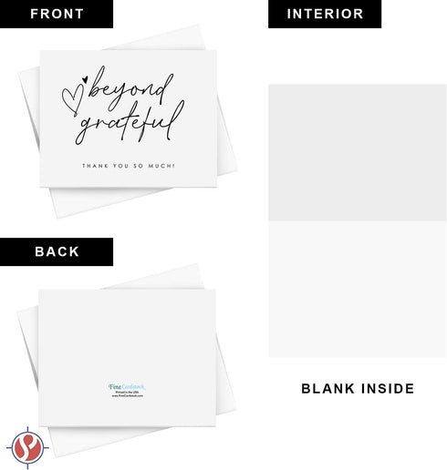 Beyond Grateful Thank You Cards and Envelopes, 25 Pack for Weddings, Holidays, Small Business, Graduation