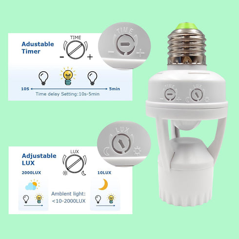 E26 E27 (1) Infrared Motion Sensor Light Socket Screw in Adapter for Automatic Light Control, Easy Install