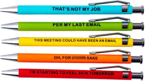 Funny Offensive Pens, 5 Piece Set of Snarky Ballpoint Pens with Funny Sayings for Adults, Office Gag Gift