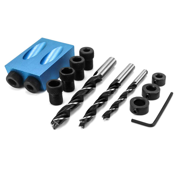 QWORK 15 Degree Pocket Hole Jig Kit, Woodworking Inclined Hole Jig for Carpentry Locator and Joint Angle Tool