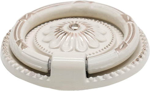 Bivethoi 6pcs Antique White Cabinet Knobs, Drop Ring Drawer Pulls Round Dresser Knobs Handles with Screws, Vintage