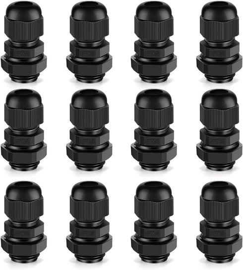 Cable Gland 12 Pack, 3/8" NPT Waterproof Adjustable Connector Strain Relief Cord Connectors with Gaskets