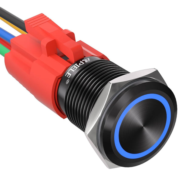 APIELE 16mm Latching Push Button Switch, 12V DC On Off Black Shell with LED Angel Eye for 0.63" Mounting Hole