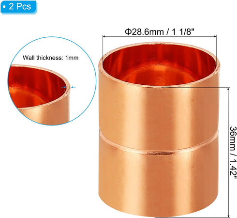 PATIKIL 1-1/8 Inch ID Copper Coupling Fittings, 4 Pcs Rolled Tube Stop Straight Pipe Fitting Welding Joint for HVAC Air Conditioning Plumbing Refrigeration