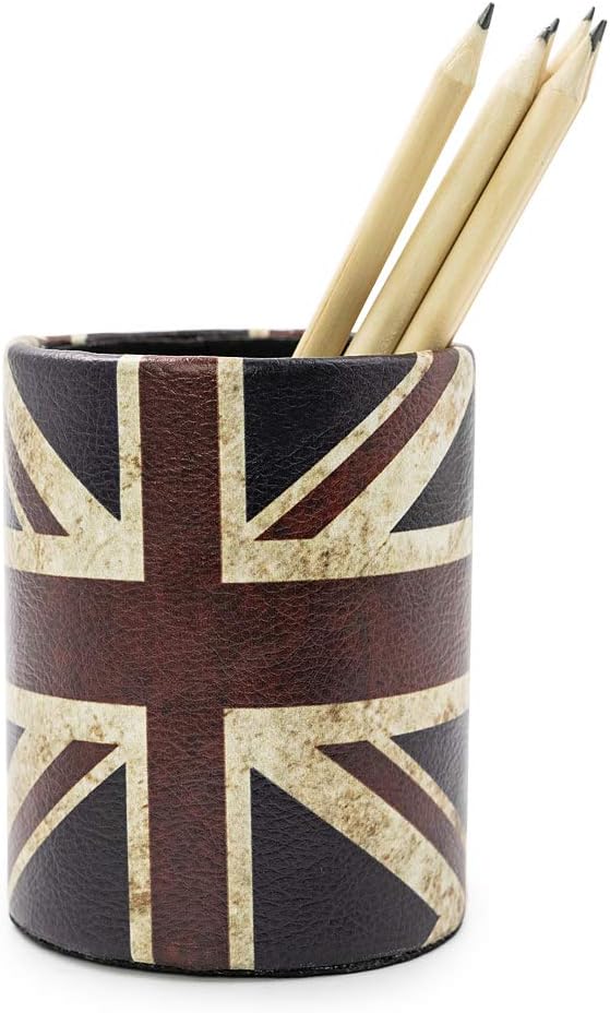 DreamsEden Vintage Pen Pencil Holder - Retro Pattern Desk Organizer for Home Office Bedroom (Union Jack Flag Round)