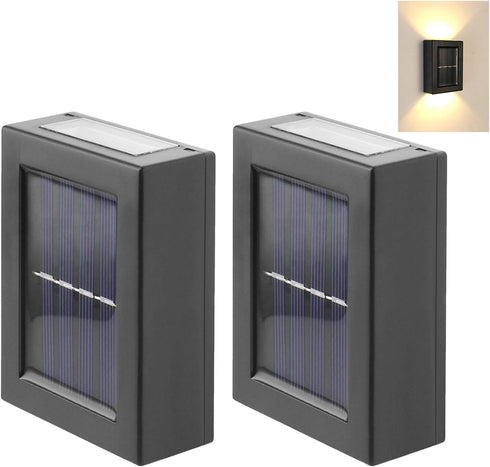 CALIDAKA 2 Pack LED Solar Wall Light - Up and Down Outdoor Security Lamps, IP65 Waterproof for Home Garden