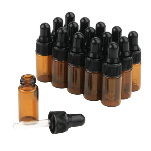 15Pcs Mini Amber Glass Dropping Bottles with Black Cap, 1ml 2ml 3ml 5ml Empty Travel Sample Vials (3ml)