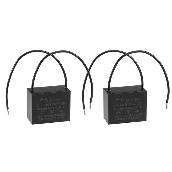 uxcell Ceiling Fan Capacitor CBB61, 22uF 250V AC, 2 Wires Metallized Polypropylene Film Capacitor, 2Pcs