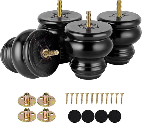 3 Inch Black Wood Furniture Legs High Polished Bun Feet for Ottoman
