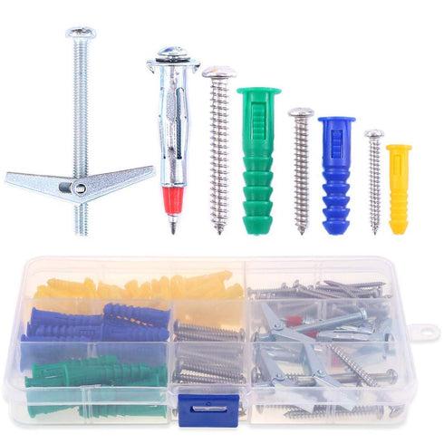 Hilitchi 122 Piece Plastic Self Drilling Drywall Hollow-Wall Anchor Molly Bolt Toggle Bolt with Screws Kit