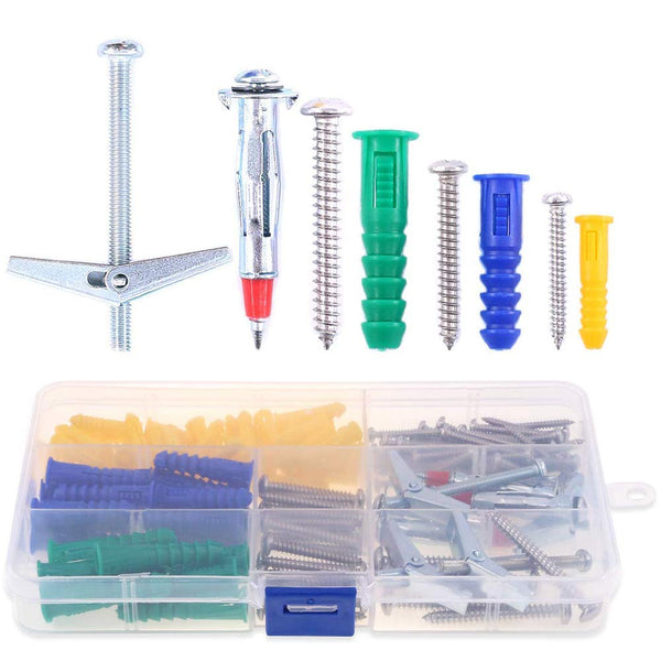 Hilitchi 122 Piece Plastic Self Drilling Drywall Hollow-Wall Anchor Molly Bolt Toggle Bolt with Screws Kit