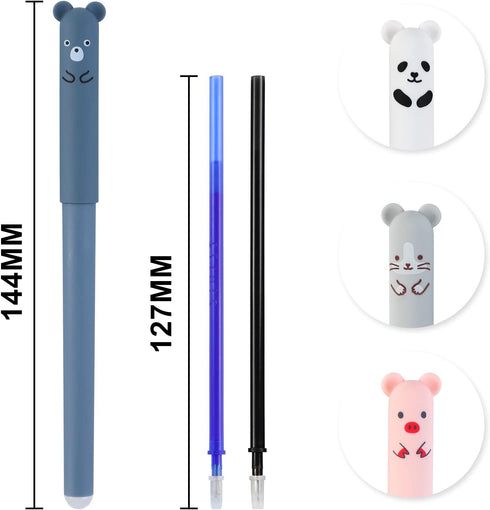 RIANCY 0.4mm Erasable Gel Pens,12 Pack Cute Cartoon Animal Rollerball Gel Ink Pens Refillable Pens for Adult Writing Kids Calligraphy Note Taking (12 Blue Ink)