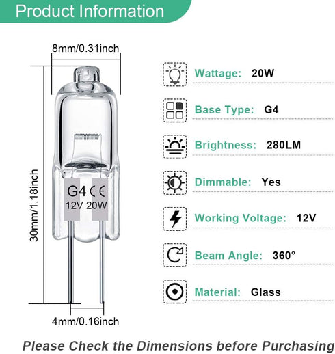 TAIYALOO G4 Bulb 12 Pack: Crystal Clear Halogen Light Bulb for Under Cabinet and Landscape Lighting, 2700K Warm White.
