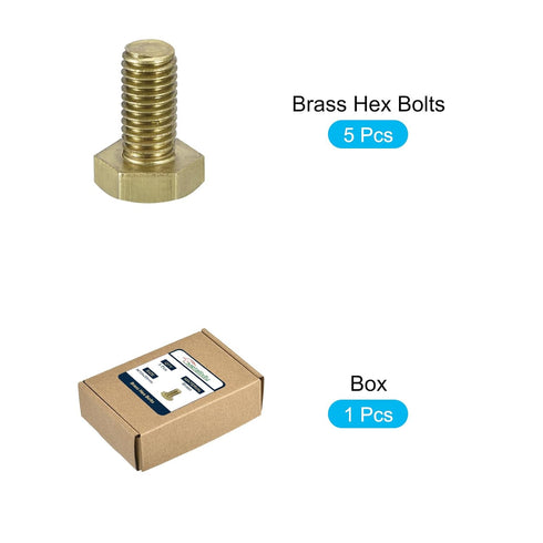 Hex Head Screw Bolt 5Pcs (M10-1.5x20mm), Brass Fully Threaded Solid Hex Bolts for Machinery Repair