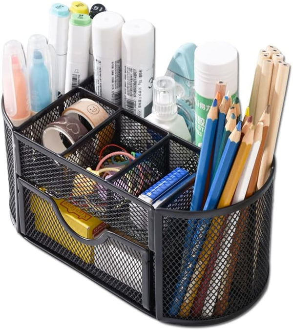 AUSTARK Desk Organizer Stationery Storage, Pencil Holder for Desk, Wire Mesh Office Supplies Accessories & Workspace