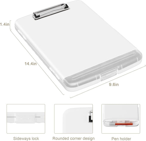 Clipboard with Storage, 8.5x11" Heavy Duty Plastic Clipboards with Pen Holder and A4 Legal Paper Folder, White