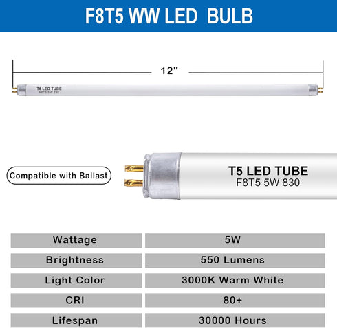 Wesome Lighting 12 inch F8T5 21 inch F13T5 Set Bulbs, 3000K, Bulb Counter and Warm White LED Replacement Replace