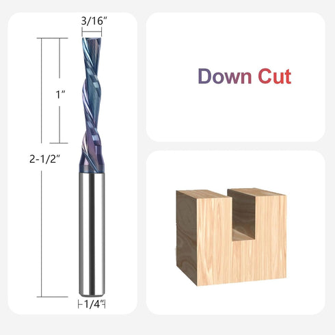 1/4 Inch 3/16 Inch SpeTool Shank Downcut Spiral Router Bit Cutting Diameter, TAC Coated CNC Router Bits End Mill