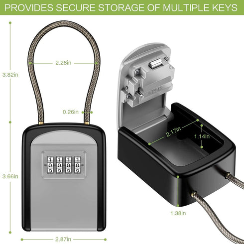 KeeKit Key Lock Box - Safe Lock Box for Keys with Removable Chain, Waterproof 4 Digit Combination Key Storage, 5 Key