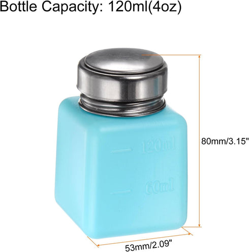 Solvent Alcohol Dispenser 120ml(4oz) Push Down Liquid Dispenser Pump with Sealing Stainless Steel Lid for Acetone Cleanser Polish Remover, Blue by HARFINGTON