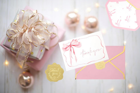 OIPKKUI 30Pack Pink Bow Thank You Cards with Envelopes Gold Foil Stickers Bow Blank Note Card Watercolor Greeting Card