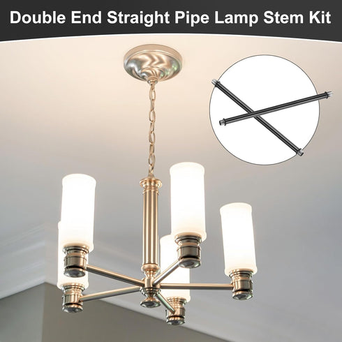 M METERXITY 4-Set 250mm(9.84") M10 Straight Pipe Lamp Stem Kit, Long Double End Thread Rod W/Coupling Sleeve Nuts